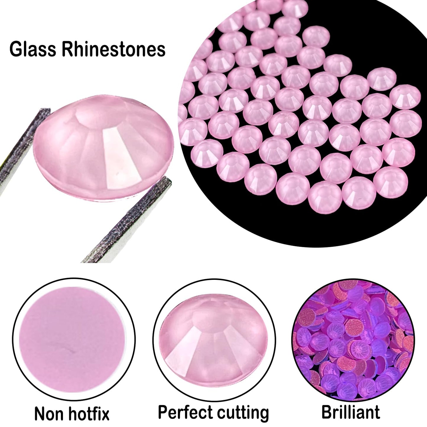 Flatback Glass Rhinestones,Bedazzler Gems 1440pcs Non Hotfix Crystal Rhinestones for Nail Charms Crafts Clothes Tumblers,Lt.Pink Neon,SS16