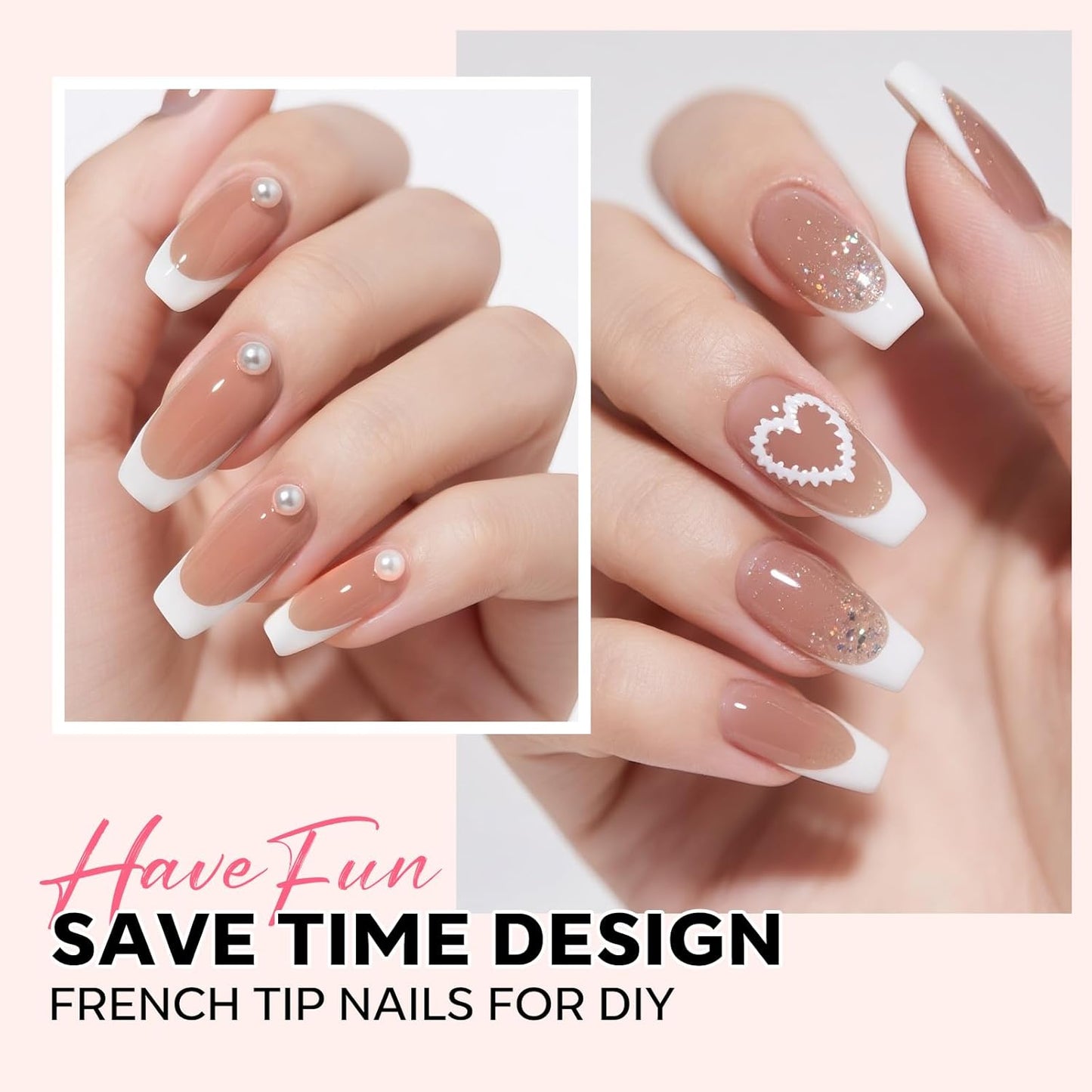 modelones French Tip Press on Nails, 150Pcs Long Square Fake Nails with Nail Box, Deep Nude Gel Nail Tips for Women, Soft Glue-On Nails for Natural Salon Look, DIY Nail Art Kit (15 Sizes)