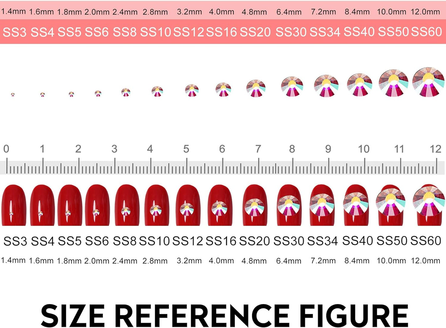 3456pcs Flatback Rhinestones Glass Charms Diamantes Gems Stones for Nail Art 6 Size ss4~ss12 Transparent AB