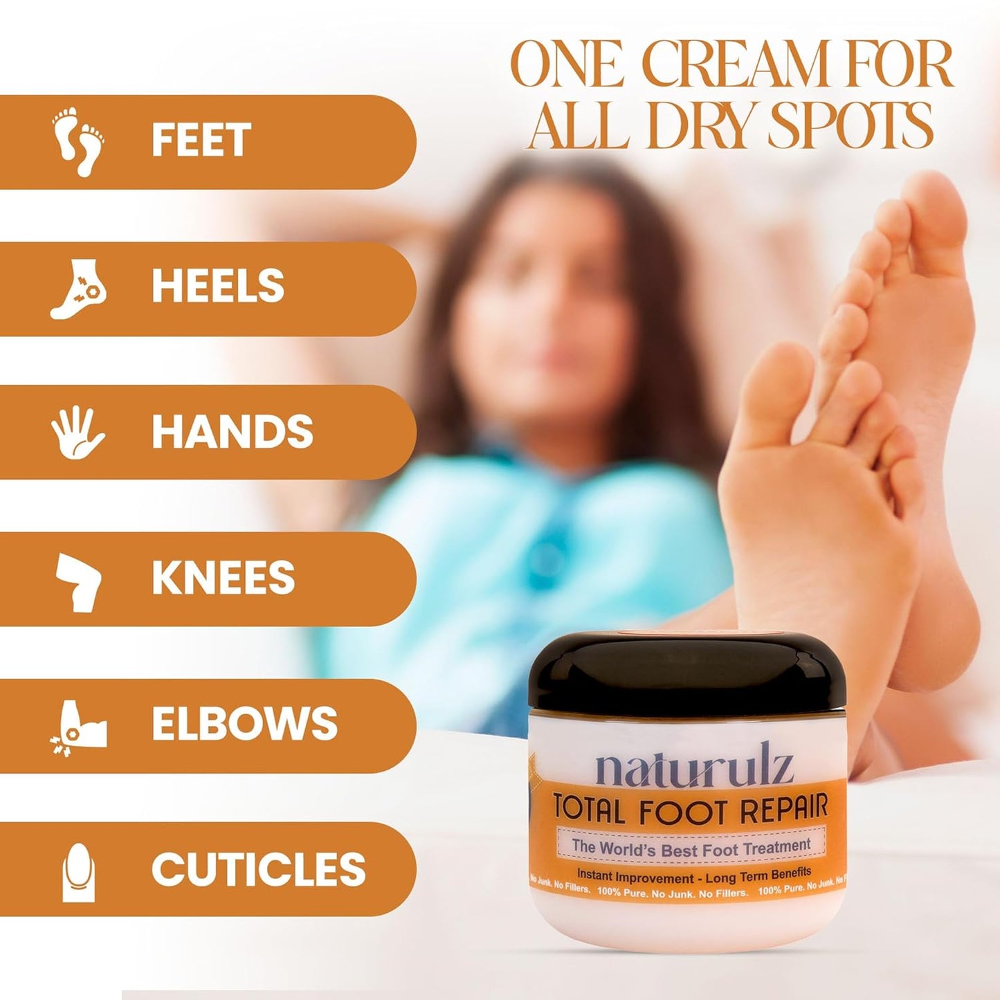 Naturulz Total Foot Repair 4oz – No Junk Foot Cream for Dry, Rough Skin & Cracked Heels, Lightweight & Compact Moisturizer for Feet, Knees, Elbows & Hands, Softens, Repairs & Smooths Cracked Skin
