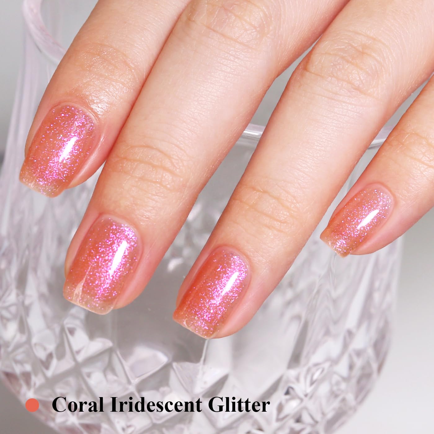 Imtiti Glitter Gel Nail Polish, Coral Iridescent Glitter Gel Polish Diamond Shimmer Sparkle Soak Off UV LED Nail Gel Polish spring summer Manicure 10ML