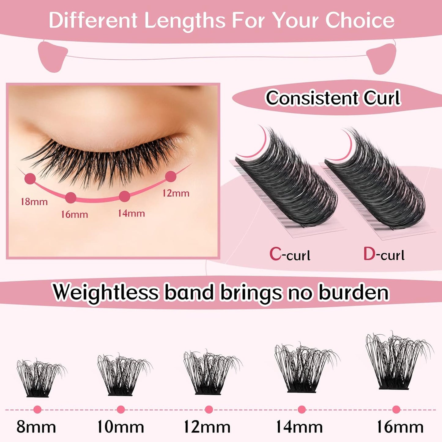 72 Pcs Individual Cluster Lashes 3D Effect DIY Lash Extension 8-16mm Eyelash Clusters Volume Wispy Lashes Super Thin Band Reusable Soft & Comfortable(Adore-3D,C-8-16mix)