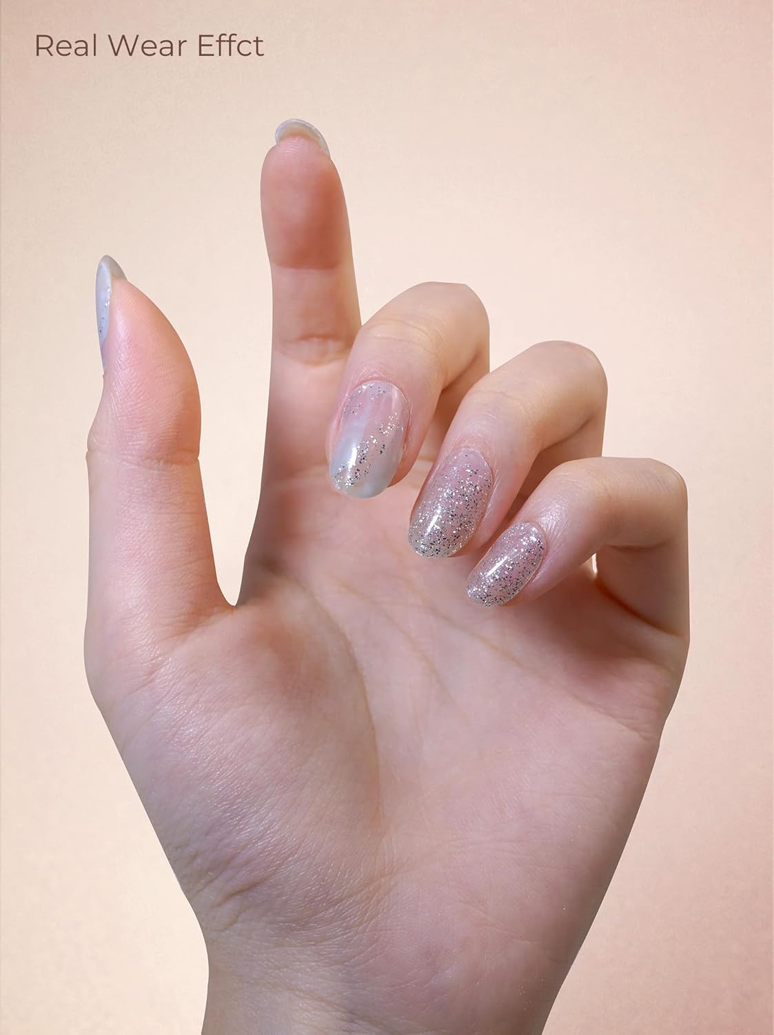 Pre Cured Gel Nail Strips - 44PCS Salon Quality Gel Nail Stickers - Long Lasting Polish Wraps for Women no UV Light Needed Easy Apply& Remove (Aurora Silver)