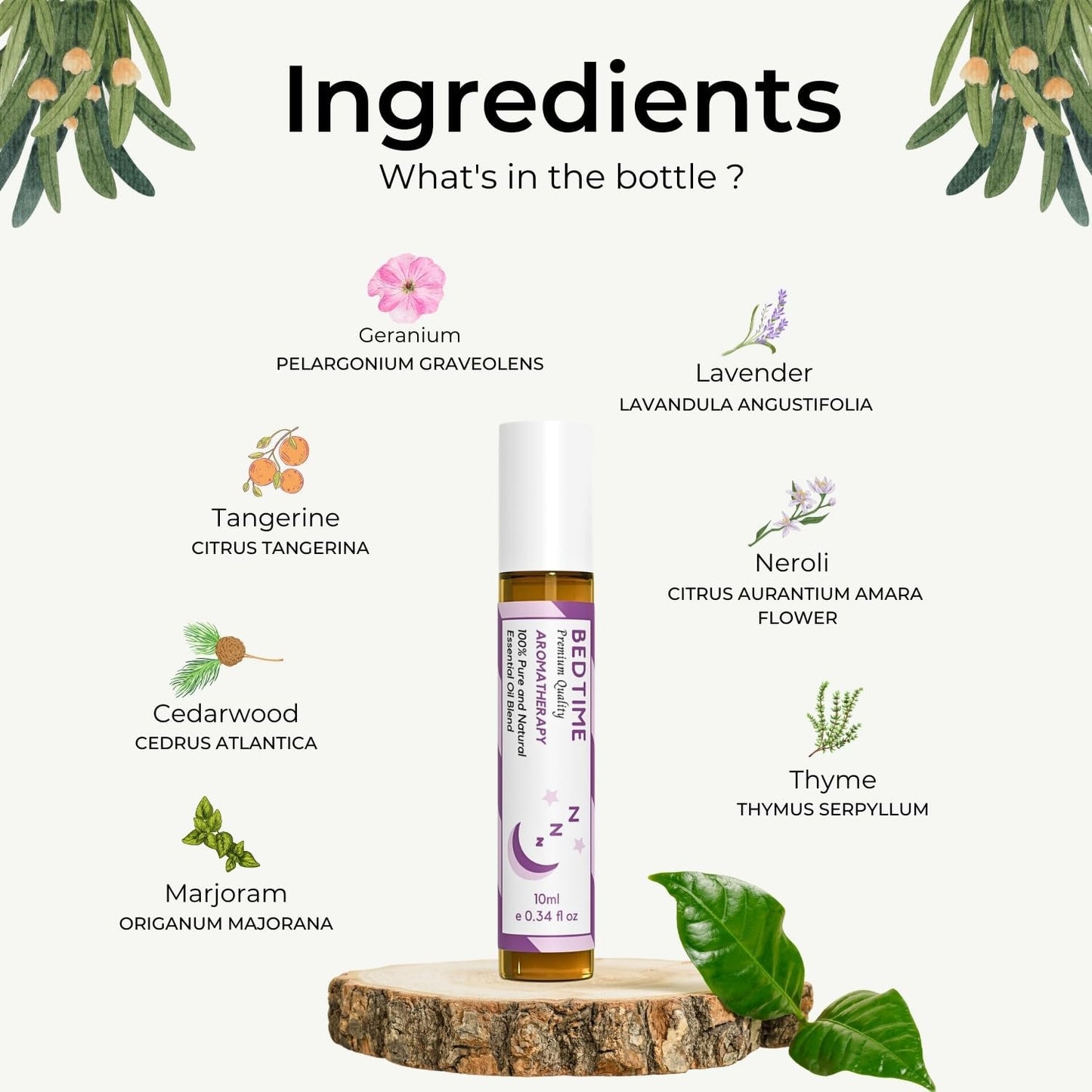 Benatu Bedtime Essential Oil Roll On Blend (with Tangerine, Lavender, Marjoram Oil)- Travel Size Relaxing Roller for Body Topical Massage, Natural Scent Aromatherapy Gift for Women & Men 10ml