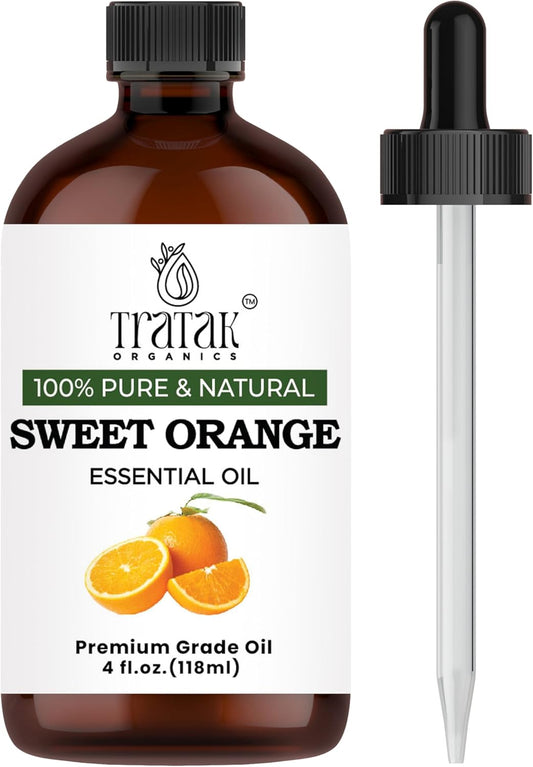 100% Pure Sweet Orange Essential Oil 4 FL OZ – Essential Oil for Citrus Scent, Aromatherapy, Diffuser, Skin, Home Freshener, Therapeutic Grade, Premium Quality with Glass Dropper