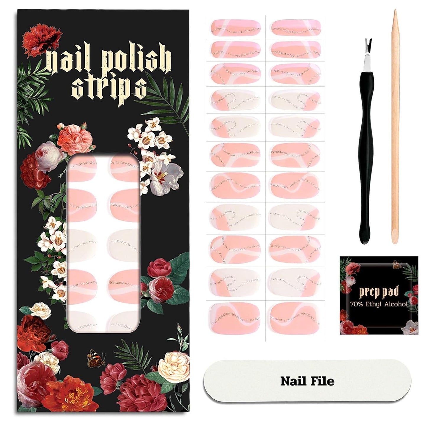Nail Polish Strips - 22 Pcs Salon Quality Gel Nail Stickers - Long Lasting Wraps (Smoked Salmon)