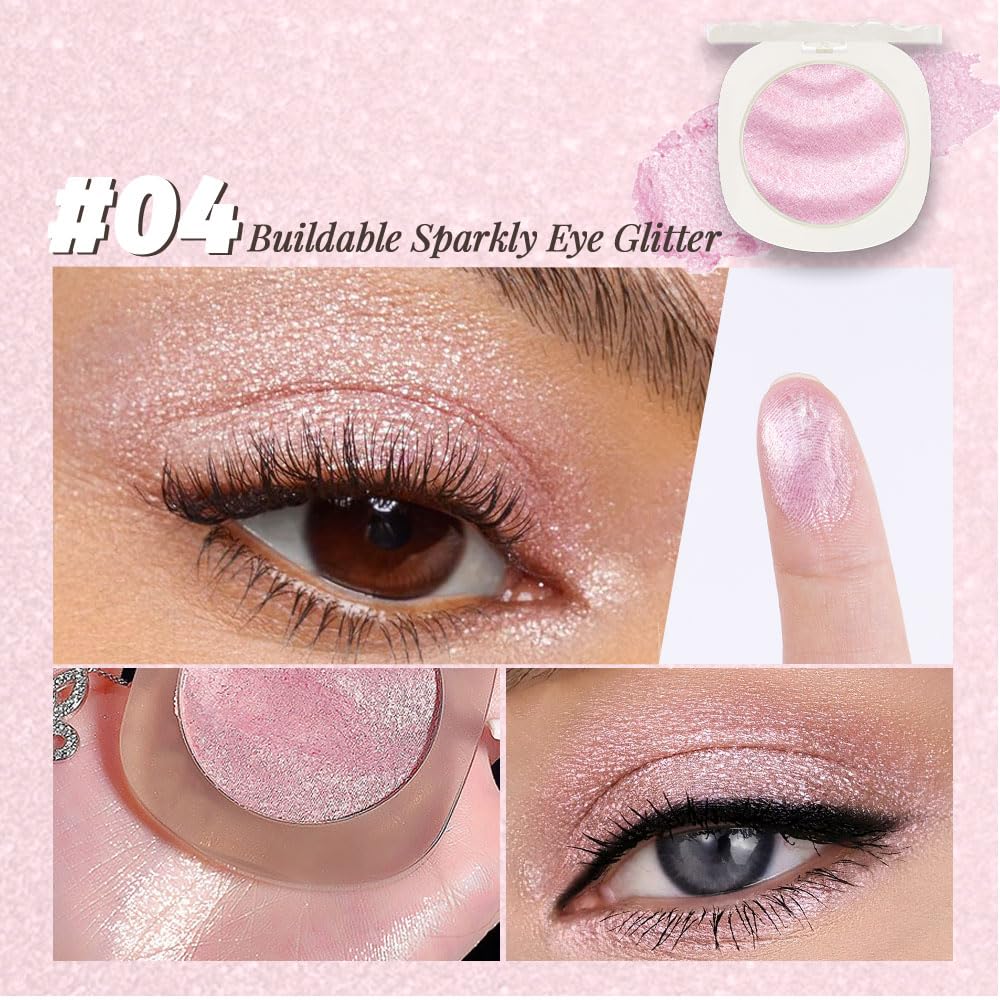 Pink Shimmer Glitter Sparkling Monochrome Eyeshadow Palette,Metallic Single Eye Shadow Palette for Older Women,Long Lasting Naturing-Looking Eye Makeup