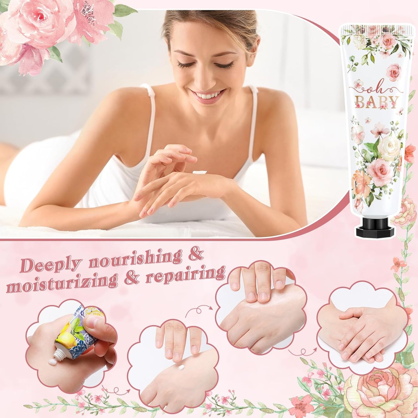 48 Sets Baby Shower Hand Cream Party Favors for Guests Gift Bulk Travel Size Hand Lotion Set for Baby Shower Wedding Christmas(Flower)