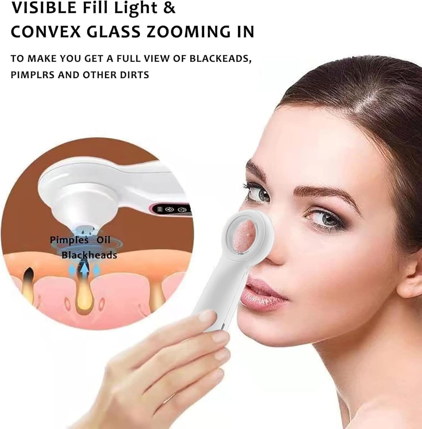 Visible Blackhead Remover Magnifying Glass Microscope Electric Vacuum Cleaner Suction Tool Kit with 3 Silicone Heads Elitzia ETZ9RP