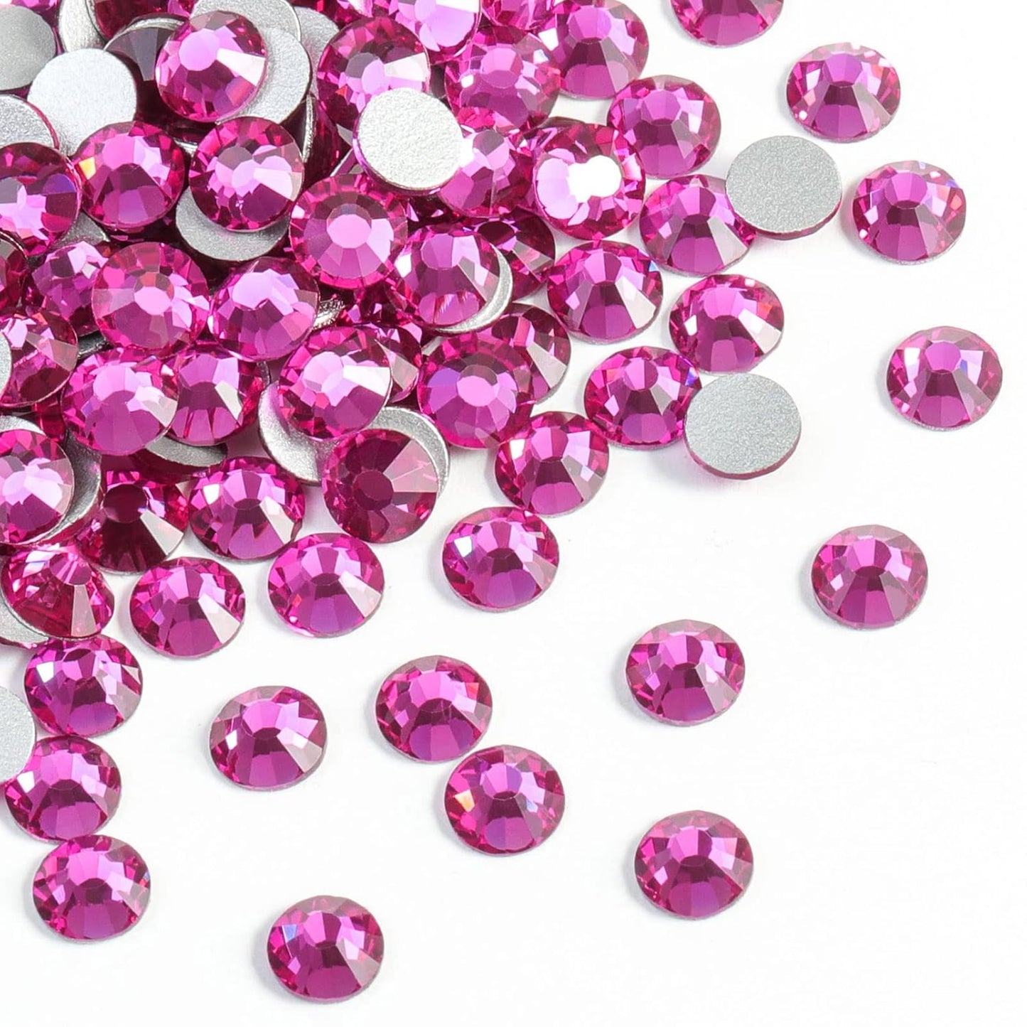 Beadsland 288pcs Flat Back Crystal Rhinestones Round Gems for Nail Art and Craft Glue Fix, Fuchsia,SS30,6.3-6.5mm