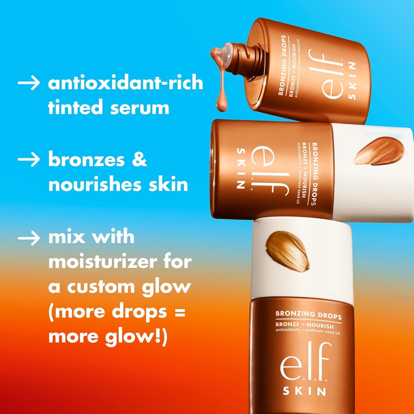 e.l.f. SKIN Bronzing Drops, Liquid Bronzer For Face & Skin, Creates A Sun-Kissed Glow, Infused With Vitamin E, Vegan & Cruelty-Free, Rose Gold