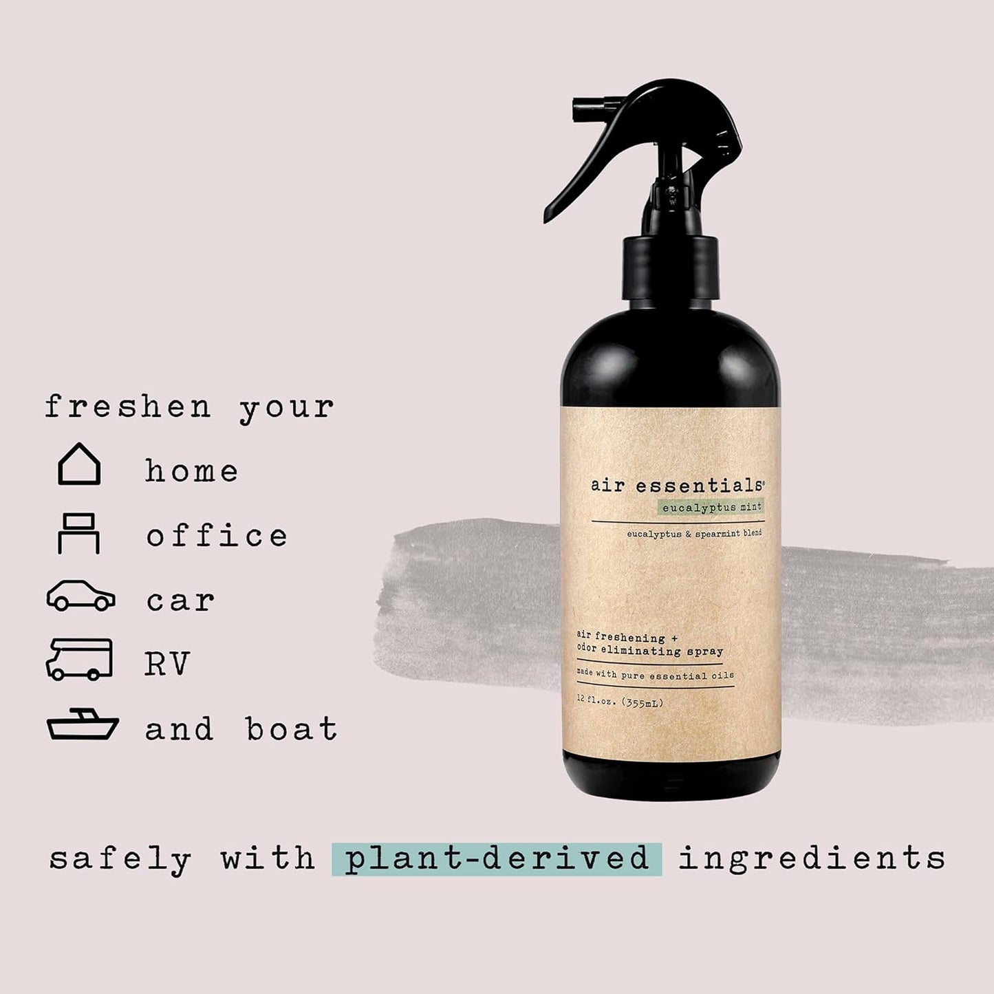 Air Essentials Air Freshener & Odor Eliminator Spray - 12 oz, Pack of 2 - Made with Pure Essential Oils - Eucalyptus Mint Scent