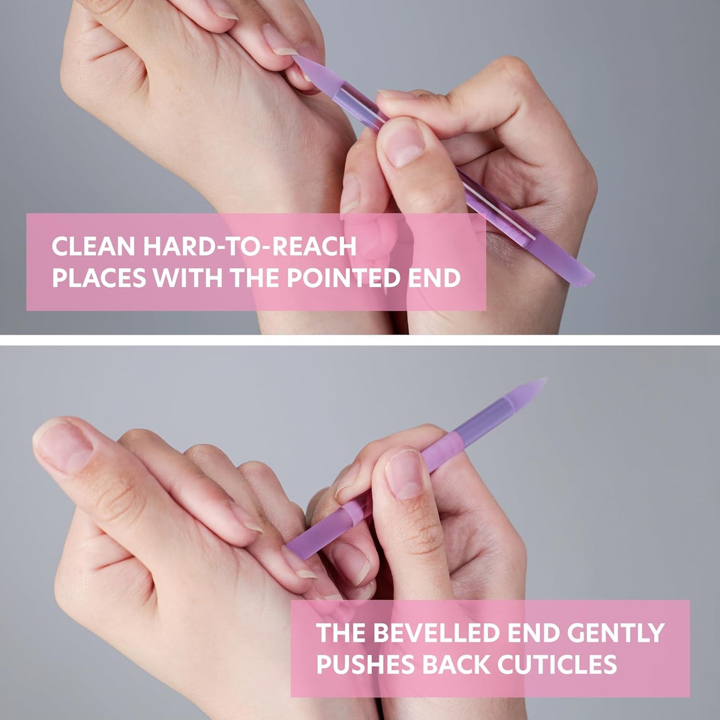 Bona Fide Beauty Glass Cuticle Pusher - High Grit Purple Dual Ended Nail Care Tool with Pointed and Slanted End. Manicure Tool for Women