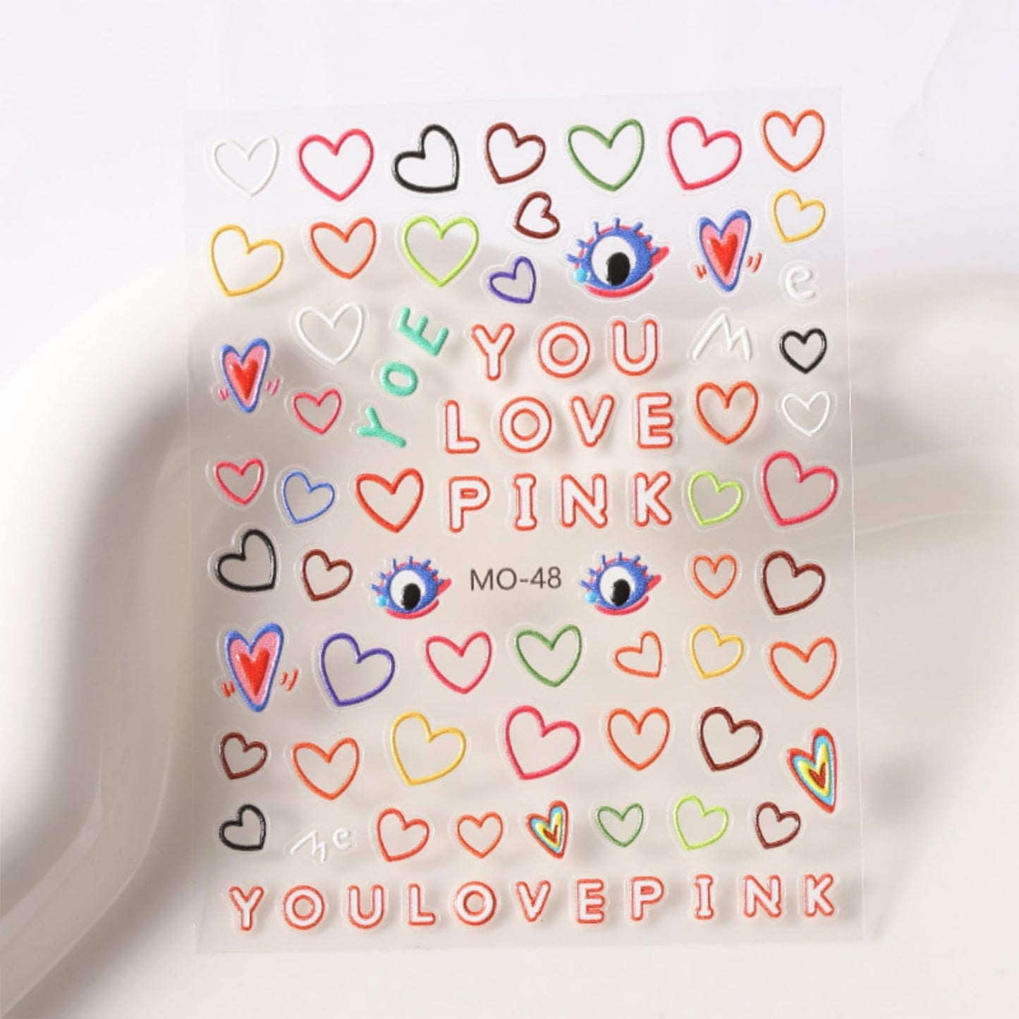 3 Sheets Valentine's Nail Stickers - 5D Embossed Heart Nail Decals for Valentine's Day - Cute Colorful Heart Design for Women & Girls