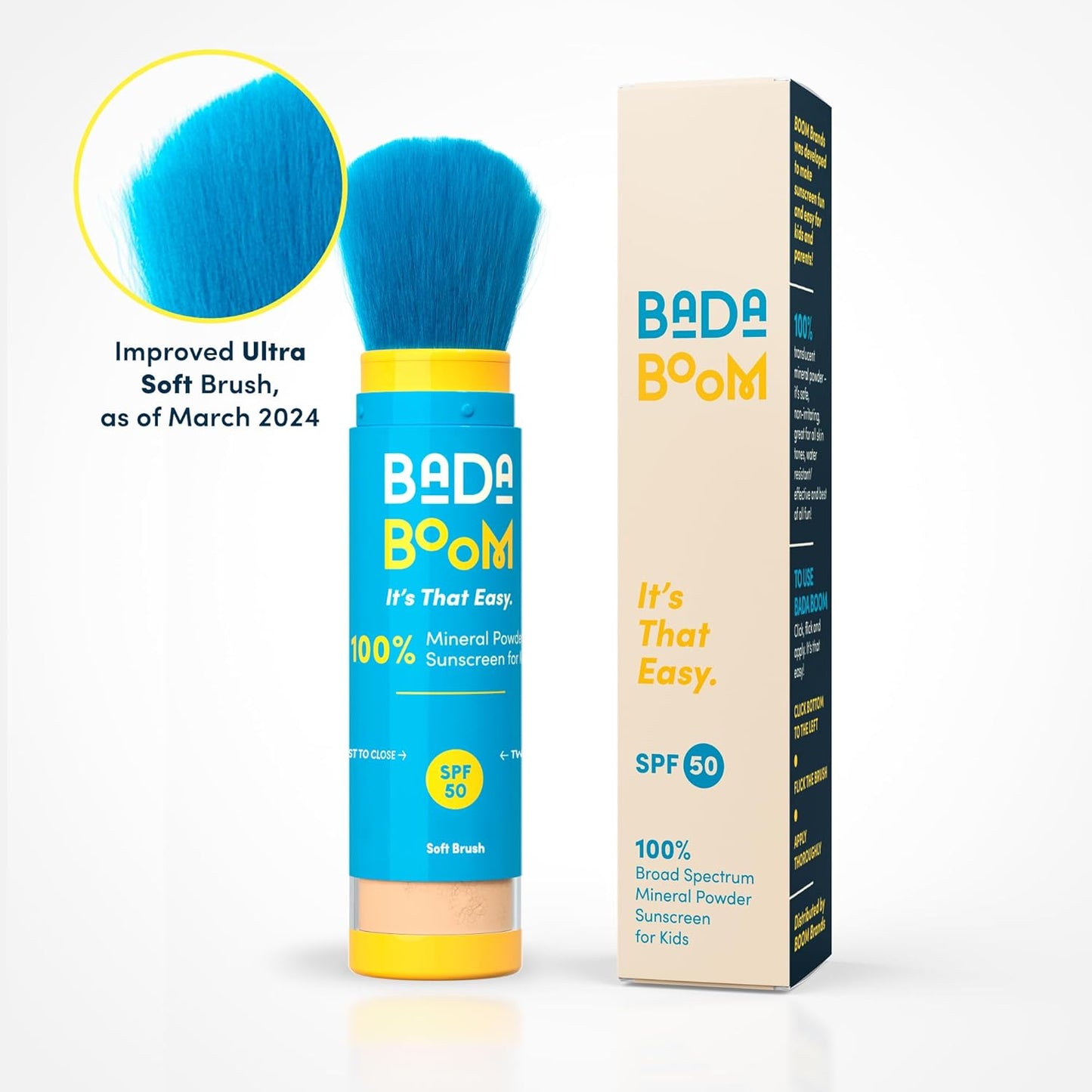 Bada Boom Mineral Translucent Sunscreen Powder, Brush on SPF 50 for Kids and Sensitive Skin