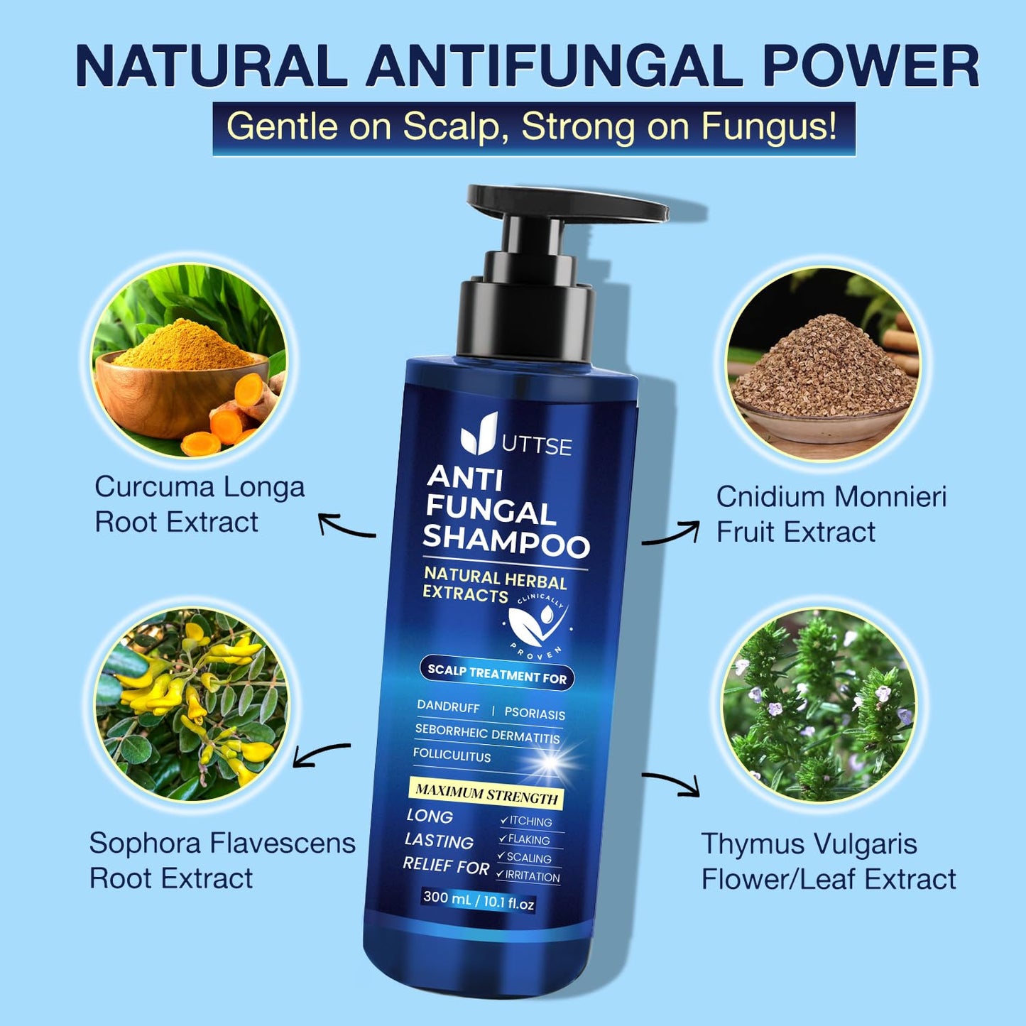 Anti-Fungal Shampoo for Scalp Psoriasis: Dandruff Shampoo for Folliculitis and Seborrheic Dermatitis - Relieves Itchy & Dry Scalp - 300 mL / 10.1 fl.oz