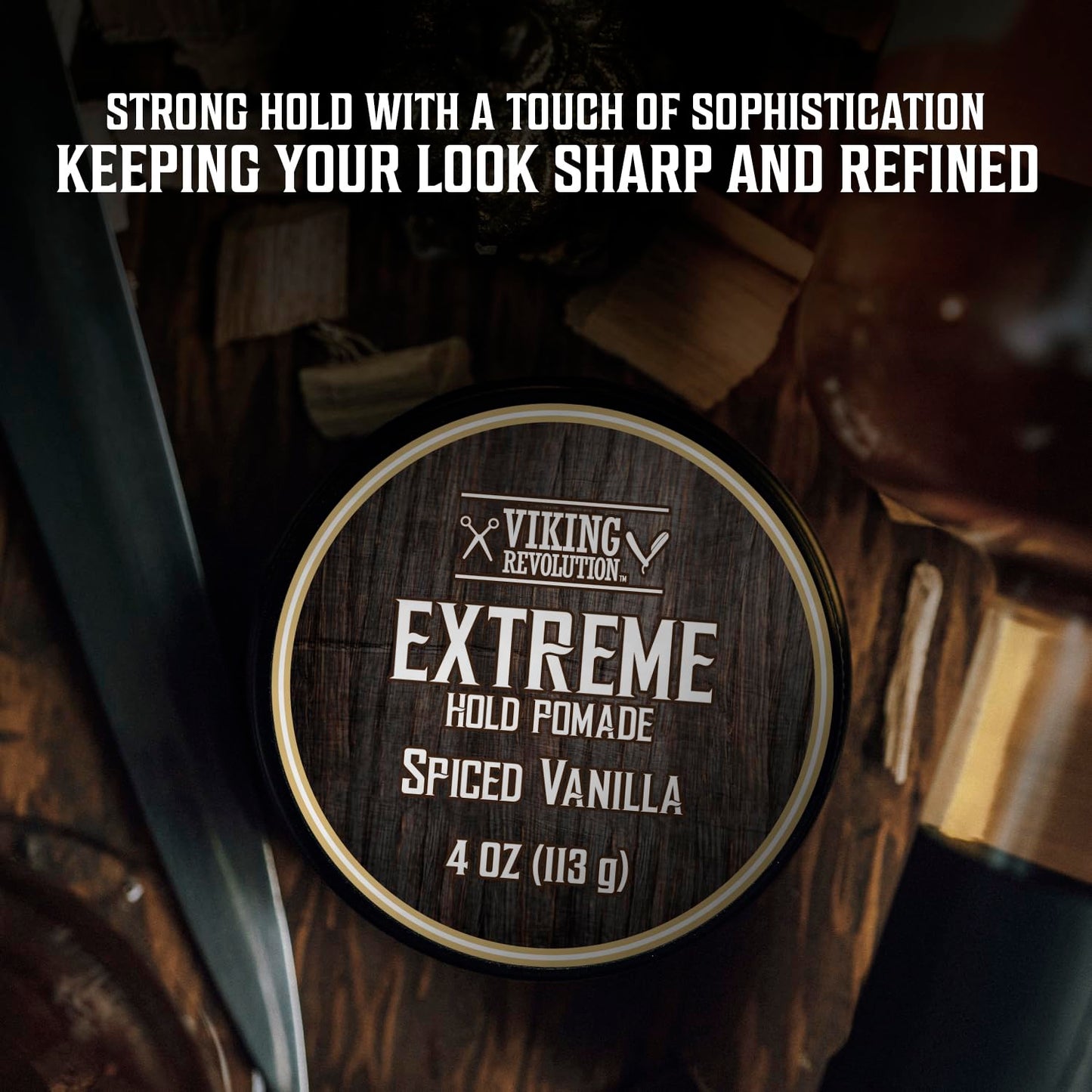 Viking Revolution Spiced Vanilla Hair Pomade for Men - Extreme Hold Hair Gel for Men - Water Based - Extra Firm Mens Hair Pomade - High Shine Mens Hair Cream (4oz)