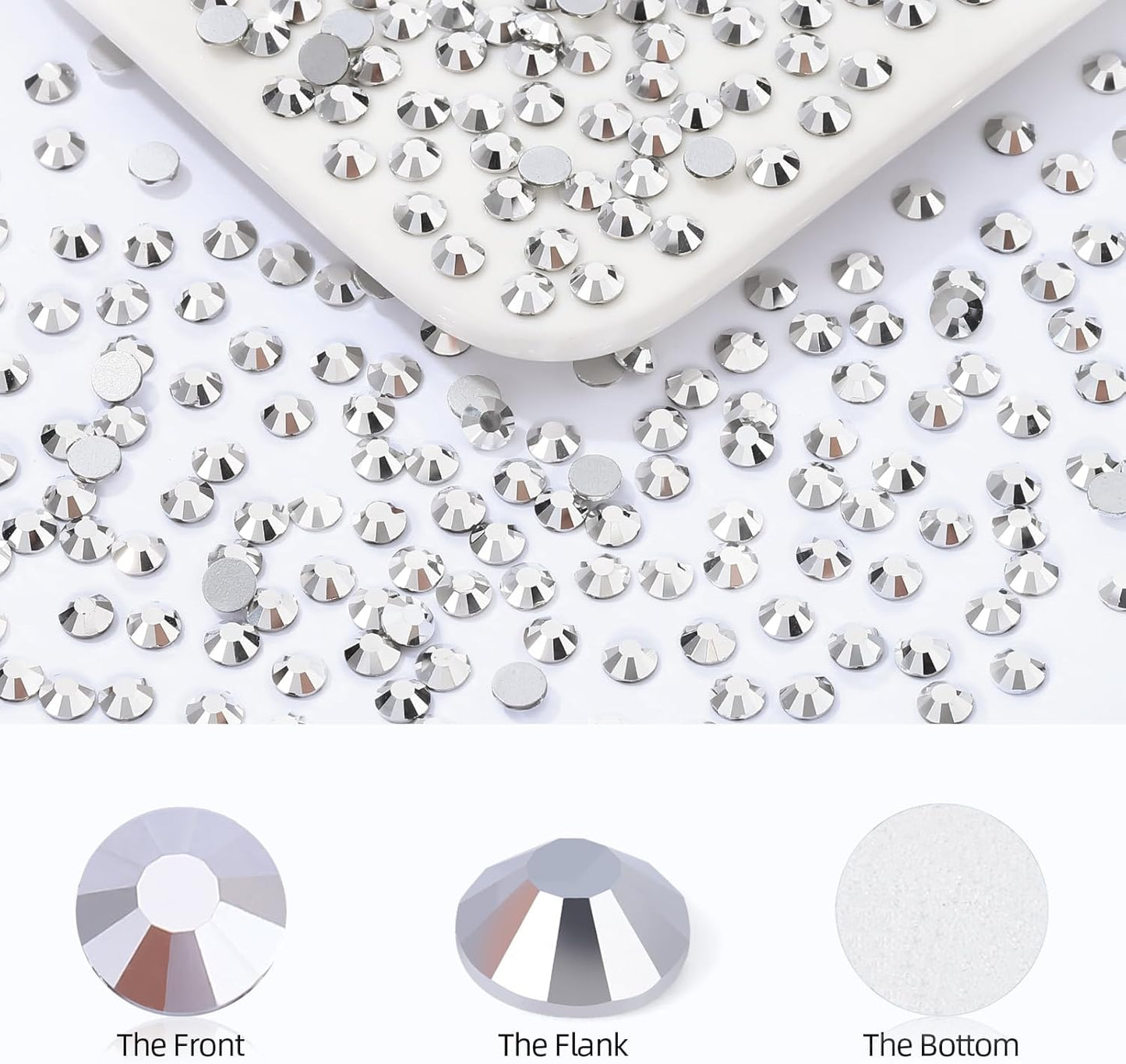 Silver Flatback Rhinestones, Glass Rhinestones for Nail Art and Craft, Glue Fix, Loose Crystal Gemstones(Silver, SS12, 2880pcs, 2.9-3.0mm)