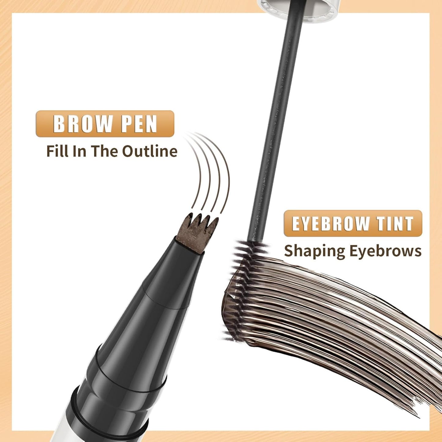 4-Fork Tip Microblading Eyebrow Pen - 2-in-1 Waterproof Eyebrow Pencil, Long-Lasting Natural Hair-Like Brows, Smudge-Proof & Easy to Use (With Tint 04#Black Brown)