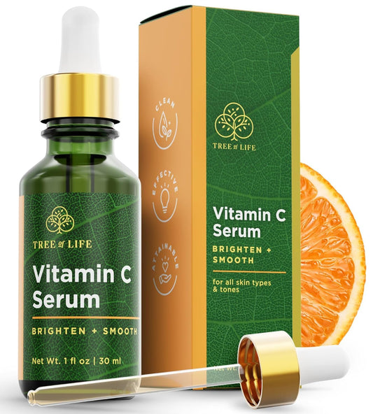 Tree of Life Beauty Vitamin C Skin Care Set, Skin Brightening Face Oil for Dark and Age Spots, Facial Serums for Dry and Sensitive Skin with Hyaluronic Acid & Vitamin E for Soft Smooth Skin, 1 Fl Oz