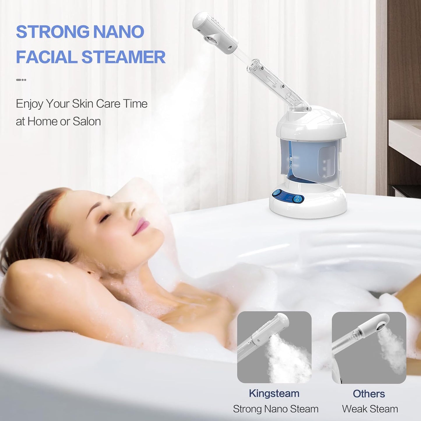 Kingsteam Facial Steamer - Ozone Steamer with Extendable Arm - Professional Nano Ionic Facial Steamer for Deep Cleaning - Portable for Personal Care Use at Home or Salon
