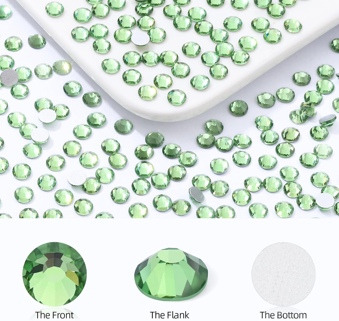 Light Green Flatback Rhinestones, Glass Rhinestones for Nail Art and Craft, Glue Fix, Loose Crystal Gemstones(Lt.Green, SS20, 1440pcs, 4.6-4.8mm)