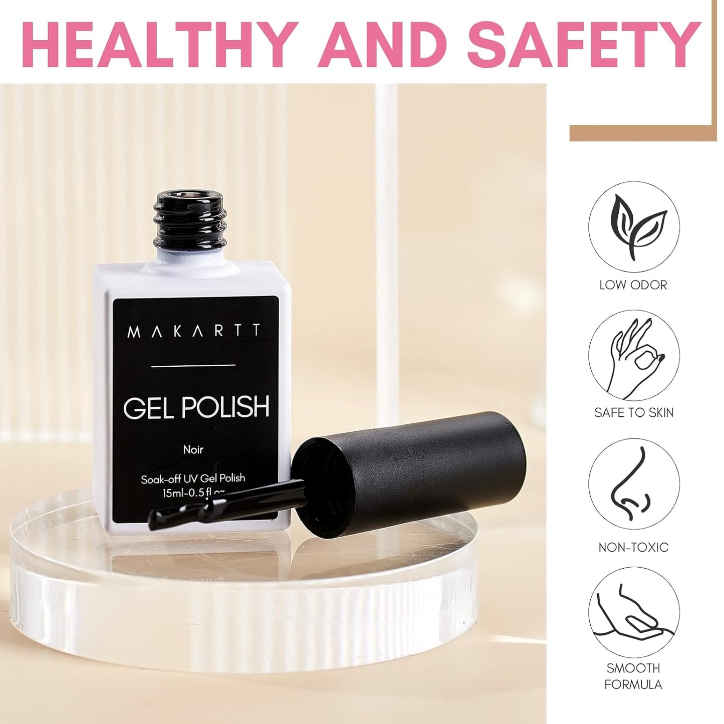Makartt Black Gel Nail Polish 15ml, Noir Soak Off Gel for DIY Manicure & Nail Art Designs, UV/LED Light Cured, Long-Lasting Finish for Home & Salon Use