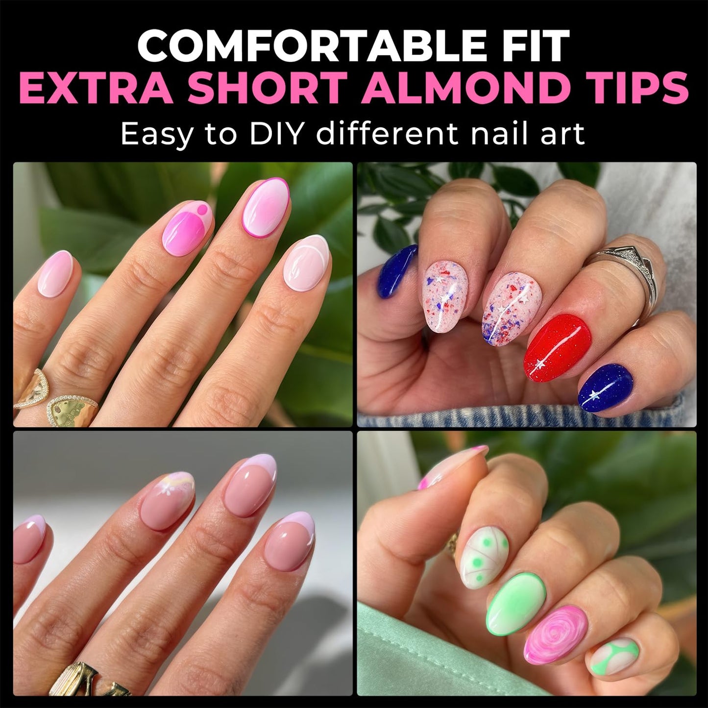 UNA GELLA Extra Short Almond Nail Tips Full Cover 216PCS Gel Nail Tips Short Almond Shaped Nails Tips Soft Gelly Gel Clear Fake Nails Tip for Acrylic Nail Tip Soak Off Home DIY Salon Nails 12 Sizes