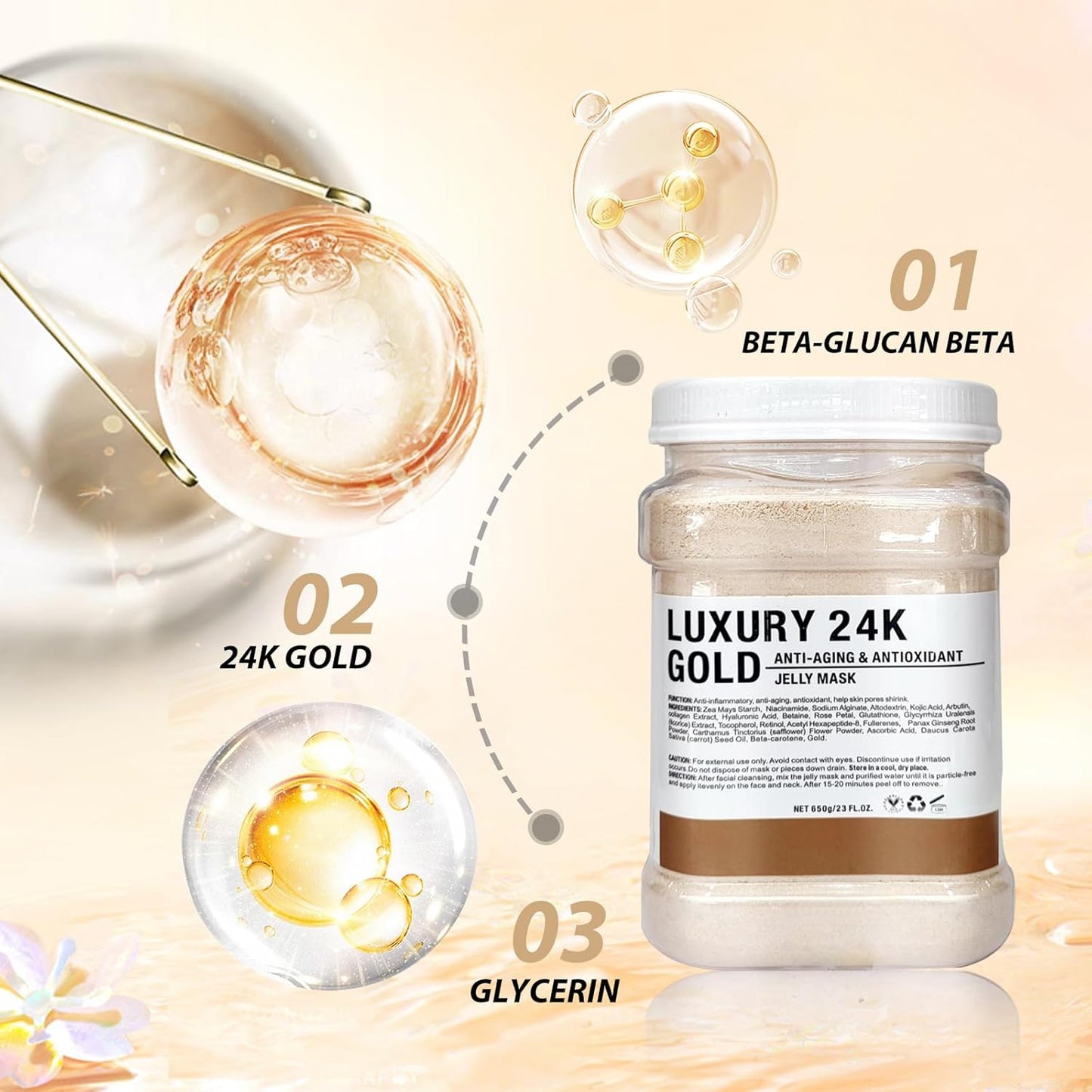 Jelly Mask for Facials, Hydrating & Moisturizing Peel-Off Rubber Gel Face Mask Skin Care for Deep Hydration & Glow, 23 Fl Oz Jar Professional Spa Use for All Skin Types with 24K Gold