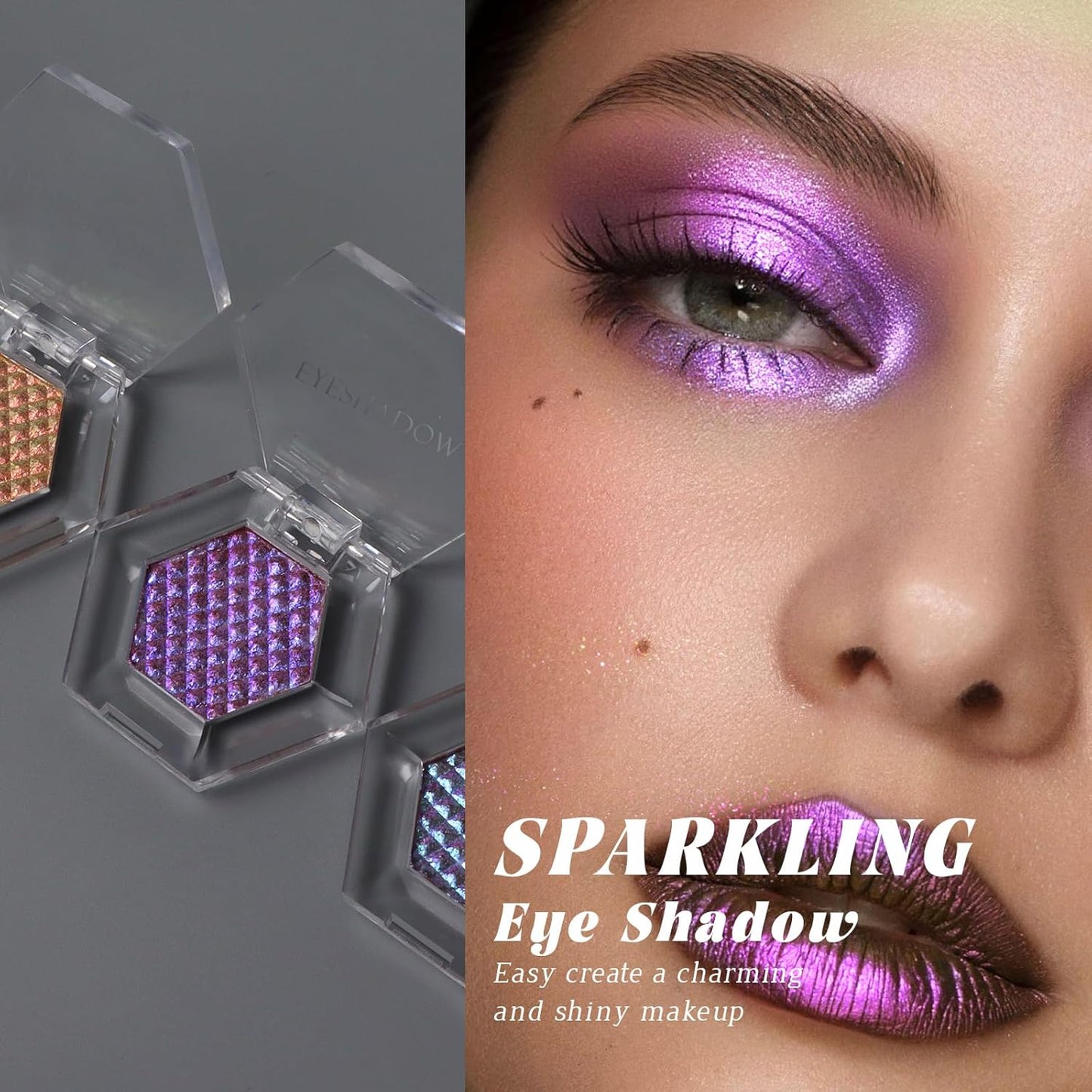 Chameleon Purple Glitter Eyeshadow, Cream to Powder Shimmer Multichrome Single Eyeshadow, Sparkling Holographic Color Shifting Eye Brightener Highlighter Makeup Palette 04
