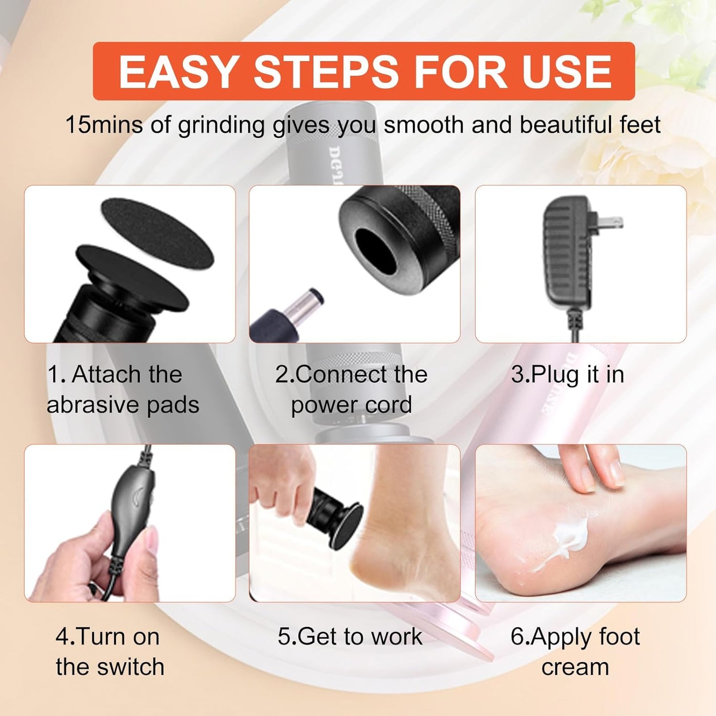 PowerPro Electric Foot Callus Remover,36W Professional 1200rpm Heavy Duty Metal Grinder for Dead Skin Automatic Foot Sander with 60pcs Sandpaper Pads for Home Use Pedicure (Black)
