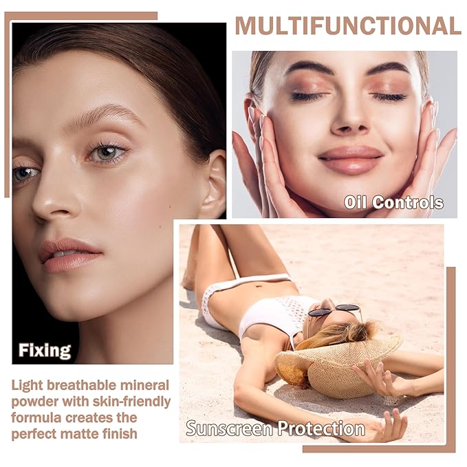 Mineral Sunscreen Setting Powder Mineral Brush Powder SPF 35 PA+++ Oil Control Matte Effect Lightweight Breathable Translucent Powder Setting Powder Sunscreen Makeup for Face with Brush-01 Translucent