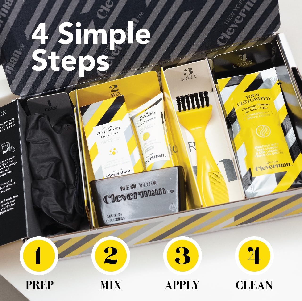 Cleverman Hair & Beard Dye Kit for Men, All-in-One Reusable Mens Hair Color, Natural Gray Coverage, Ammonia-Free Beard Mustache Dye for Men (Dark Brown for Black Men)