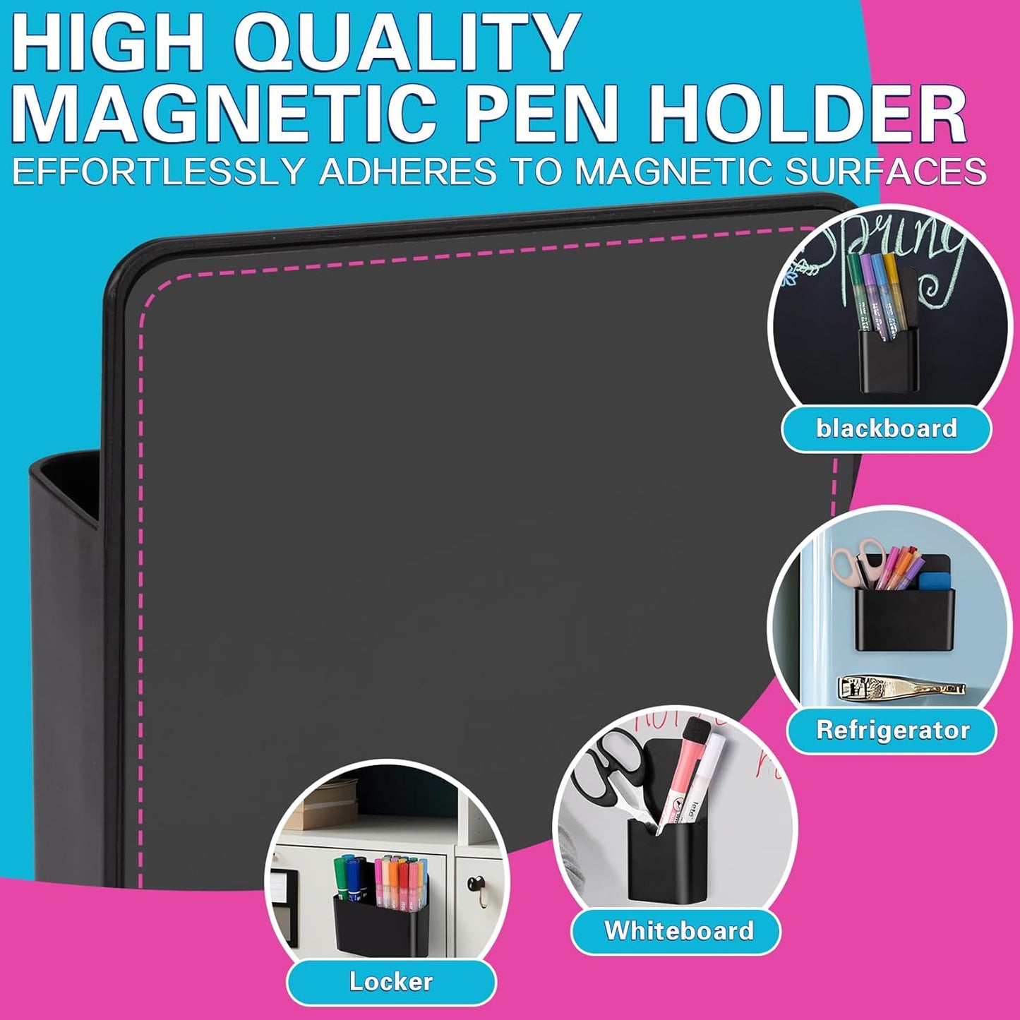 Grtard 4 PCS Magnetic Pen Holder, Black Magnetic Marker Holder for Whiteboard, Magnetic Dry Erase Marker Holder, Magnetic Pen Holder for Refrigerator, Magnetic Pencil Holder, Magnet Locker Organizer