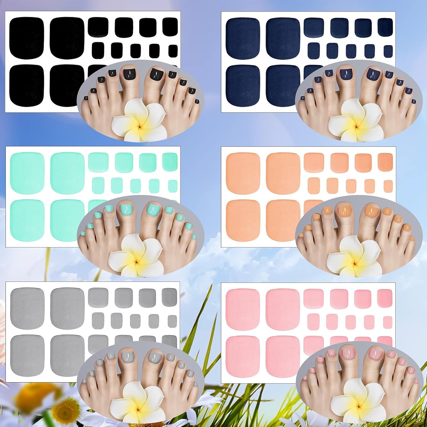 Maitys 352 Pieces 16 Sheets Toenail Polish Stickers Strips Adhesive Toe Nail Wraps Full Wraps Polish Strips DIY Manicure Decal with 2 Pieces Nail Files(Shiny Color)