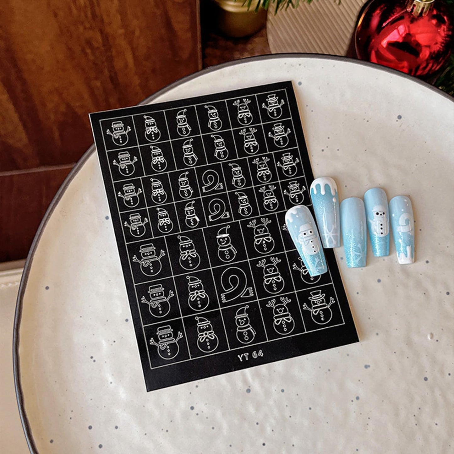 Christmas Nail Stickers Airbrush Stencils Stickers for Nail Art Self Adhesives with Snowman Snowflower Elk Bell Wreath Socks Designs Supplies Design Nail Guide for Manicure Nails Decoration 6 Sheets