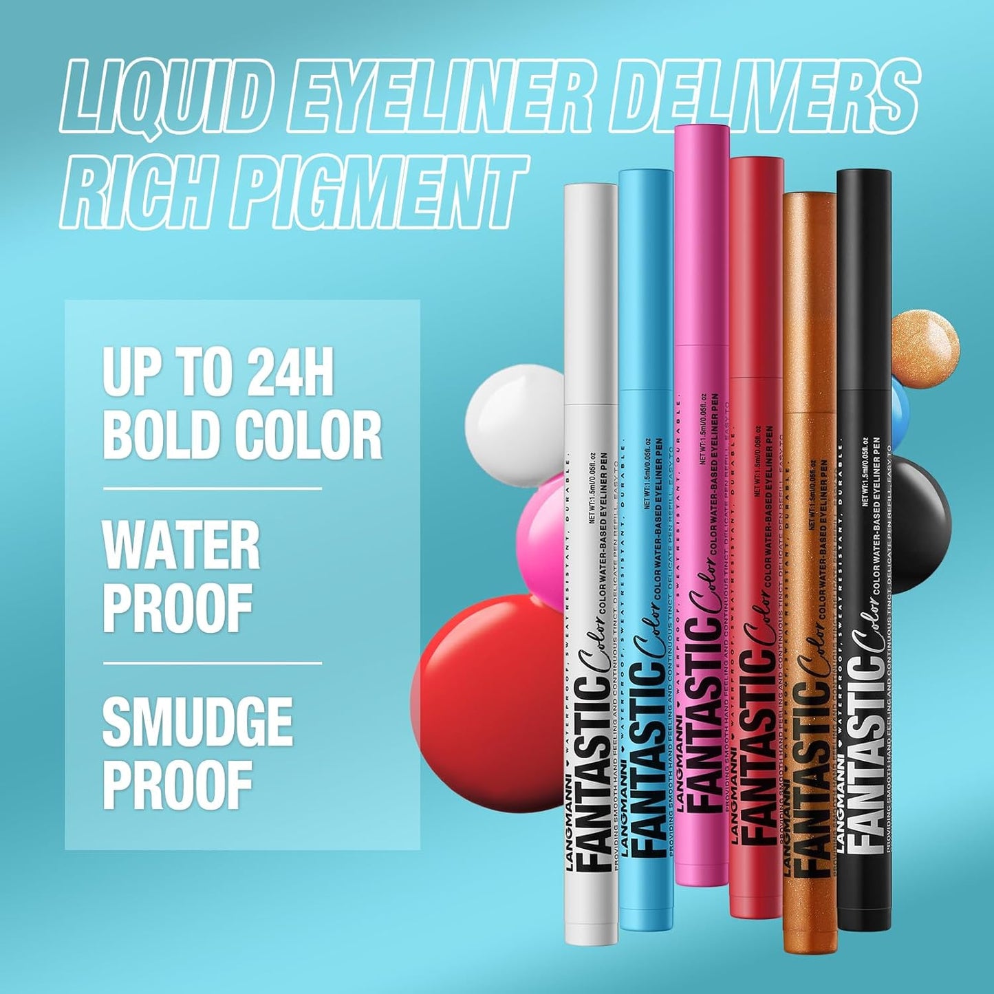 LANGMANNI 4 Colors Matte Liquid Eyeliner Set, Neon Colorful Pigmented With Long-lasting, Smudgeproof & Waterproof Eye Liner Makeup for Bold & Stunning Looks - Gift for Girls(5+6+7+8)