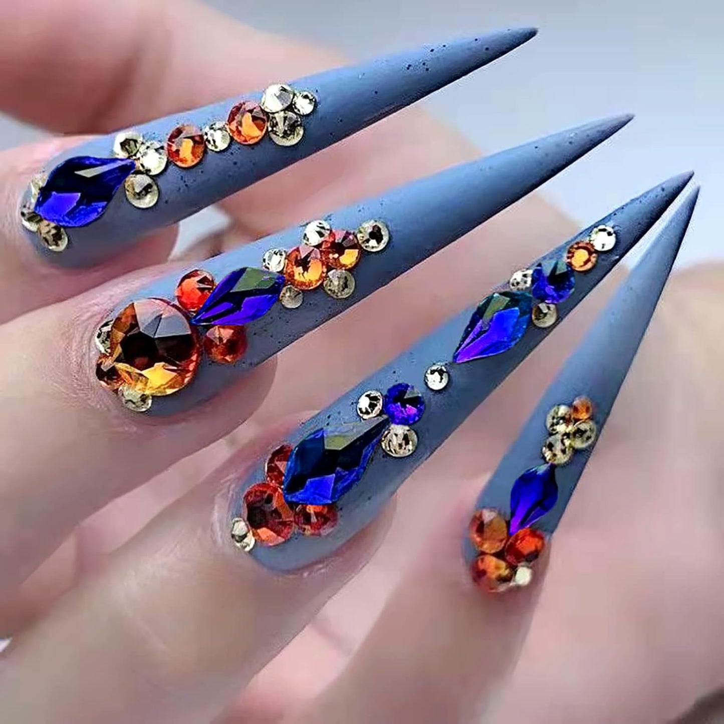 3100Pcs Flat Back Rhinestones for Nails, HOINCO Blue Rhinestones for Nails, Mix 20 Styles Flatback Rhinestone/Gems, 600 Diamonds + 2500 Round Rhinestones Beads for Nail Crafts with Tweezers Pen