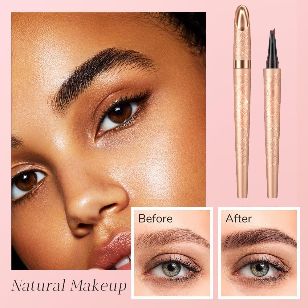 Microblading Eyebrow Pen, 2025 New 3D Waterproof Eyebrow Pencil, Premium Eye Brow Pen with 4 Tip, Long-Lasting Natural Magic Eyebrow Makeup Fine Stroke Contouring Pencil Stay on All Day (Dark Brown)