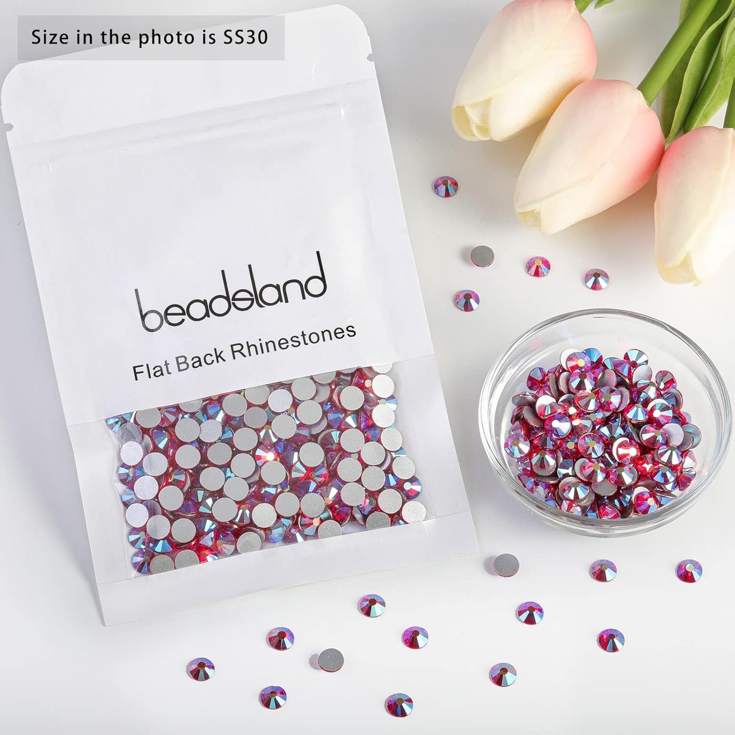 Beadsland 288 Pieces Flat Back Crystal Rhinestones Round Gems,Light Siam AB,SS30,6.3-6.5mm