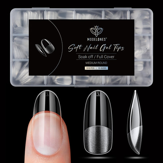 Modelones Medium Round Oval Fake Nail Tips - 510Pcs Gel Tips Pre-shaped Half Matte Full Cover Clear Acrylic Gel Kit False Press on Nails for Extension DIY Salon 15Sizes