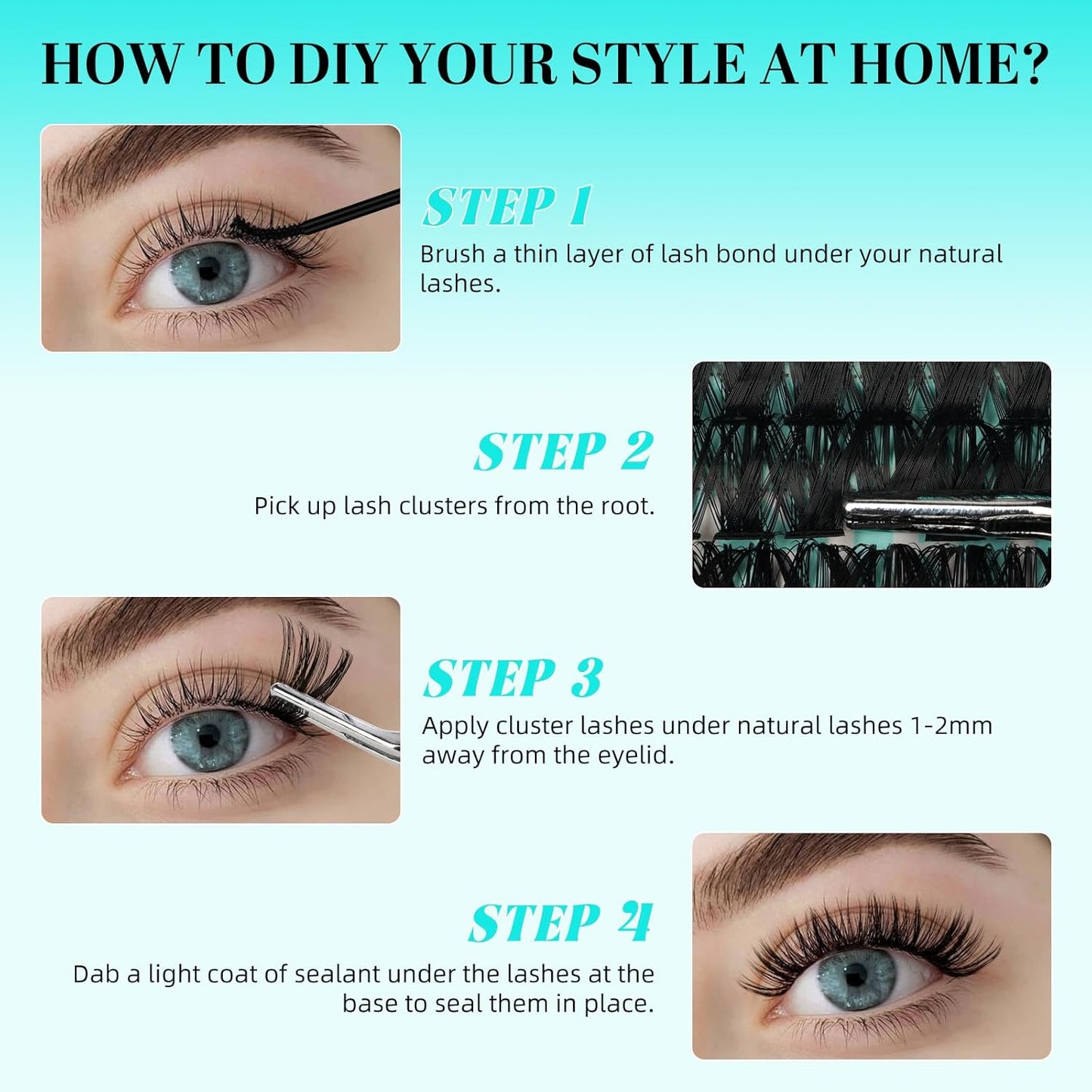 Lash Clusters 240pcs Eyelashes Cluster Individual Wispy Lashes Thin Band for D Curl Lash Extension Eyelashes for Beginners at Home,False Eyelashes Soft Eyelash Clusters(80D,D-Mix9-16mm)