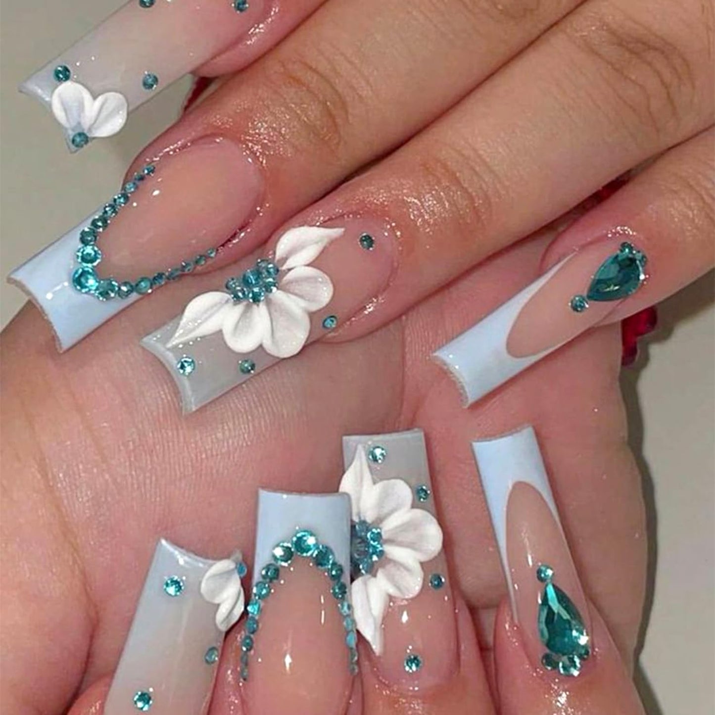 HNUIX Nail Rhinestones - 3D Multi Shape Size Crystal, Aquamarine Nail Gems, Flat Back, with Kit, for Nail Art, DIY Decorations