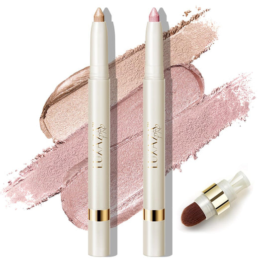 Eyeshadow Makeup Stick, Cream Shimmer, Eyeshadow Highlighter Makeup Eye Brightener Pencil Sticks Cosmetics, with Built-in Brush and Sharpener