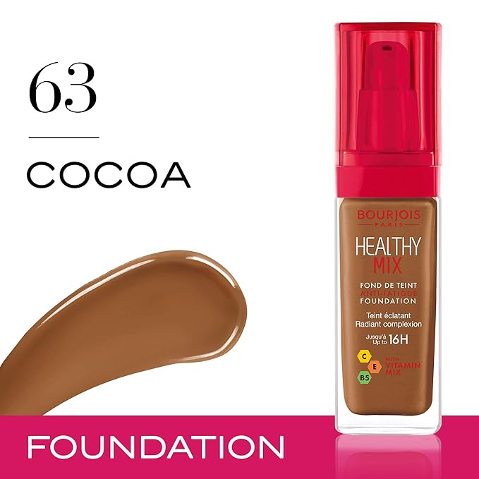 Bourjois Healthy Mix Anti-Fatigue Medium coverage Liquid Foundation 63 Cocoa, 30ml