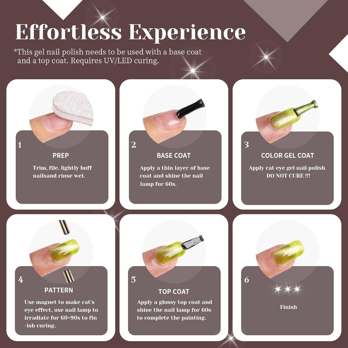 Brown Cat Eye Gel Nail Polish,Brown Reflective Holographic Shimmer Cateye Gel Polish with Magnet,Silver Shimmer Velvet Soak Off Uv Led Home Diy Manicure,Fall Winter Colors GP0104