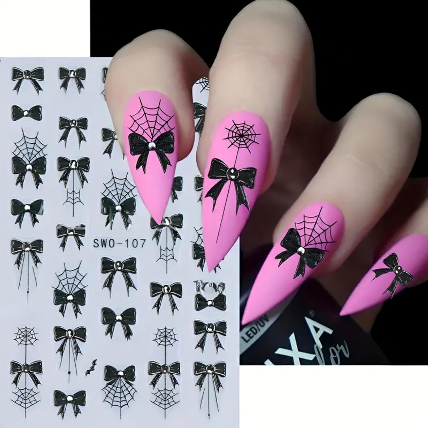 2Pcs Halloween Nail Art Stickers Decals 5D Embossed Halloween Spider Web Nail Decals Black Spider Web Bow Pattern Nail Designs Y2K Style Nail Supplies for Women Manicure Tip Decorations Accessories