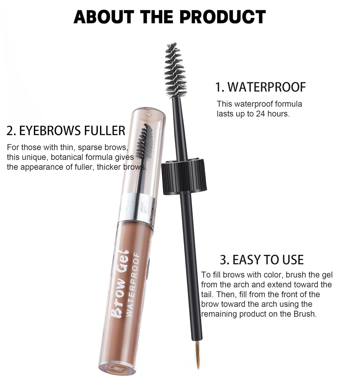 MAEPEOR Waterproof Eyebrow Gel 8 Colors Full-pigmented Long Lasting Liquid Brow Gel for Fuller & Defined Looking (#04 Medium Dark Brown）
