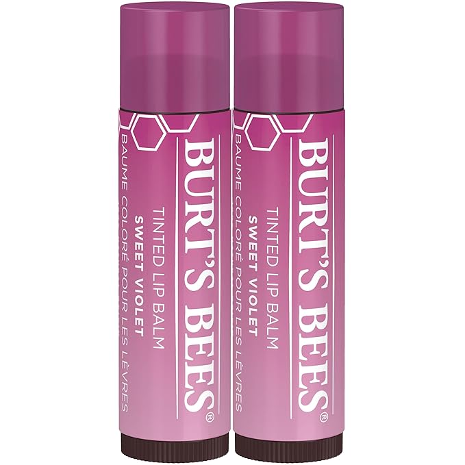 Burt's Bees Lip Tint Balm with Long Lasting 2 in 1 Duo Tinted Balm Formula, Color Infused with Deeply Hydrating Shea Butter for a Natural Looking Buildable Finish, Sweet Violet (2-Pack)