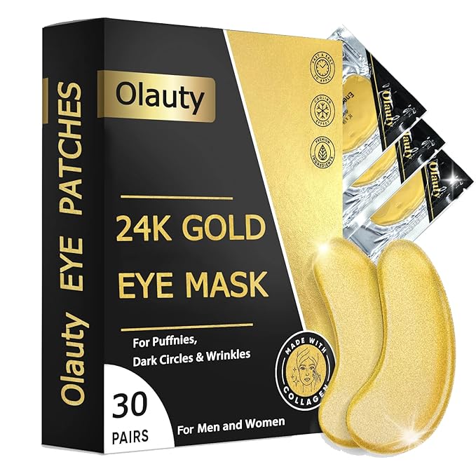 Under Eye Patches (30 Pairs) -24K Gold Eye Masks for Puffy Eyes and Dark Circles Collagen Skin Care Products,Smooth Fine Line, Nourish Skin, Gel Under Eye Patches for Women And Men